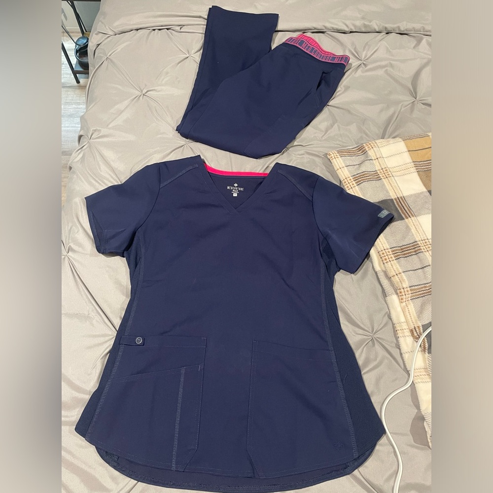 Med Couture Navy and Pink Scrub Set